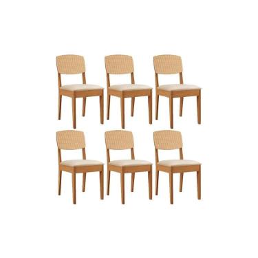 Imagem de Cadeira De Cozinha Havana Premium Kit 6 Un Naturalle/suede Creme - Rufato