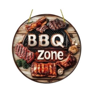 Imagem de Placa Decorativa Retrô De Madeira Para Área De Churrasco, Circular 2D,