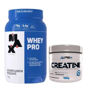 Imagem de Kit Whey Pro 1Kg Max Titanium + Creatina 150g Pura Alpex-Unissex