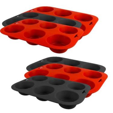 Imagem de Kit 6 forma silicone muffin bolo cupcake 6 compatimento pratica gourme