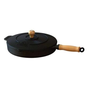 Imagem de Frigideira Ferro Fundido Com Tampa Ferro Cabo Madeira 26Cm - Libaneza