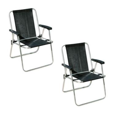 Imagem de KIT 2 Cadeiras de Praia Alta em Alumínio Pretas 110kg Mor