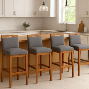 Imagem de Kit 4 Banquetas Alta Cozinha Gourmet Conforto Linho Cor:Linho Cinza - 