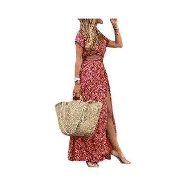 Imagem de Vestido Midi Retrô Com Decote Em V, Cintura Ajustada, Fenda Alta, Esta
