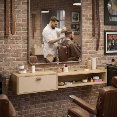 Imagem de Bancada Suporte Barbearia Completa Balcão Suspenso Salão De Beleza Est