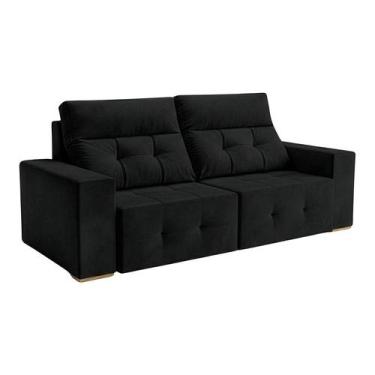 Imagem de Sofá 3 Lugares Retrátil e Reclinável Roma Veludo Preto 180 cm - Modern