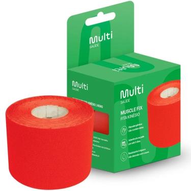 Imagem de Fita Kinesio Multisaúde HC043 para Fisioterapia e Bandagem Esportiva Vermelho Hipoalergênica 5cmx5m
