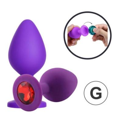 Imagem de Plug Anal G Silicone Aveludado Lilás Joia Removível 9x4Cm - Libb