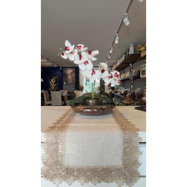 Imagem de Caminho de mesa com borda em renda 40x175 cm bege - Rafimex