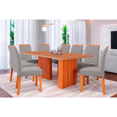 Imagem de Conjunto de Jantar Ester 8 Lugares Tampo em MDF Madeirado com Cadeiras Cinamomo Carvalho-Linho Grafite 210CM Cimol
