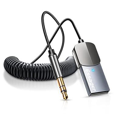 Imagem de Adaptador Aux Bluetooth para carro, receptor Bluetooth 5.0 com cancelamento de ruído Essager, música sem perdas USB para adaptador de áudio de 3,5 mm com microfone embutido para kits