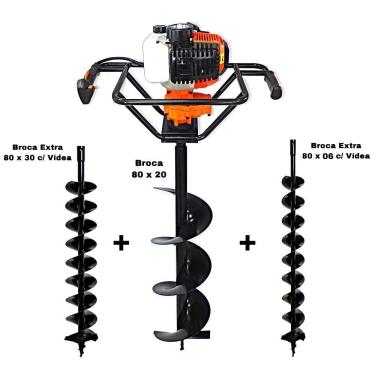 Imagem de KIT Perfurador de Solo Vulcan VPS520 2T 52CC 2,5HP com Broca 80x20cm + Brocas Extras Kawashima 80x30cm e 80x6cm com Vídea