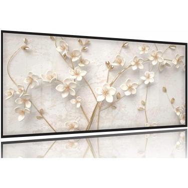 Imagem de Quadro Árvore Flores Cerejeiras Brancas Para Sala Quarto 130x60 Moldura Preta 2x2
