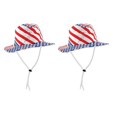 Imagem de Beistle Chapéus com bandeira patriótica, pacote com 2 acessórios festivos de férias de verão com estrelas e listras, vermelho, branco e azul, artigos de festa americana, 4 de julho, memorial e