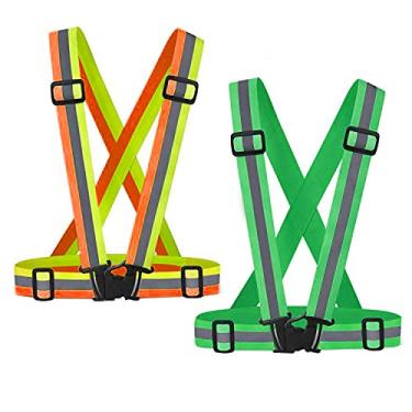 Imagem de SAWNZC Colete refletivo para corrida, pacote com 2 com 4 faixas reflexivas, coletes de segurança ajustáveis, tiras de cinto refletivo altamente visíveis para corrida noturna, uso ao ar livre, ciclismo, motocicleta, passeio com cães e corrida