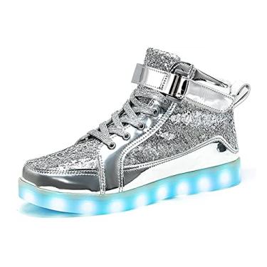 Imagem de Tênis de LED iluminado masculino com luz de LED da IGxx, tênis de recarga USB, sapatos femininos de LED brilhantes, luminosos, infantis, Prata, 6