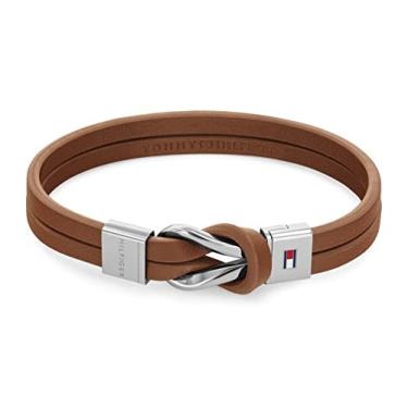 Imagem de Tommy Hilfiger Pulseira masculina de couro marrom e aço inoxidável, cor: marrom (modelo: 2790441), Large, Aço Inoxidável e Couro, Sem pedras preciosas