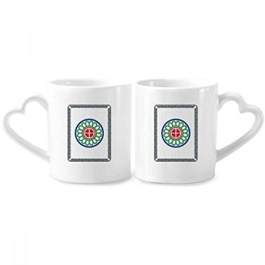 Imagem de Mahjong Circle Dots 1 Tile Pattern Couple Porcelain Mug Set Ceramic Lover Cup Heart Handle
