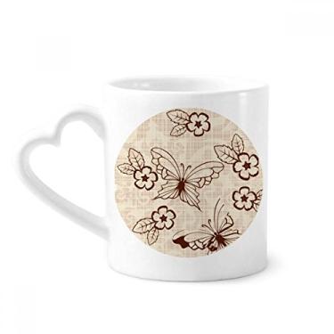 Imagem de Caneca vintage simples marrom borboleta com flores café cerâmica copo de coração de vidro
