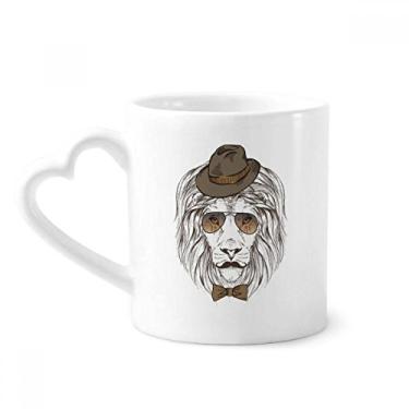 Imagem de Chapéu de leão suave estilo britânico caneca gravata borboleta café cerâmica copo de coração de vidro