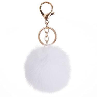 Imagem de DIEWU Porta-chaves pompom fofo bola de pele sintética chaveiro bolsa pendurada pingente bolsa pingente pingente chaveiro chaveiro (branco)