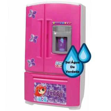 Imagem de Geladeira Infantil De Brinquedo Rosa Grande Com Acessórios Sai Água -