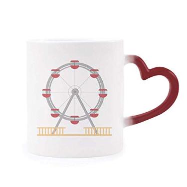 Imagem de Caneca colorida de grés com estampa de roda-gigante de parque de diversões sensível ao calor com mudança de cor vermelha