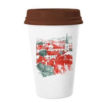 Imagem de Telhado Vermelho Rússia Pintura Caneca Café Vidro Bebendo Cerâmica Copo Tampa