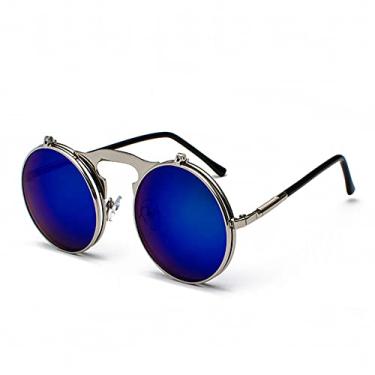 Imagem de Óculos de Sol Masculino Vintage Feminino Estilo Retro Vapor Punk Armação de Metal Redonda Lente Espelhada Óculos de Sol Óculos de Sol, A06 Prata Verde, Tamanho Único
