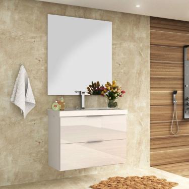Imagem de Conjunto para Banheiro Gabinete com Cuba e Espelheira 80cm Pietra Móveis Bosi Branco/Branco Brilho