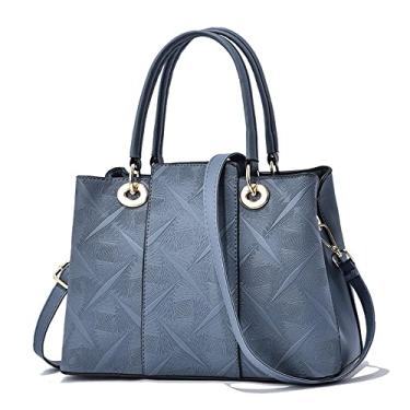 Imagem de Bolsa tiracolo elegante com alça superior para mulheres bolsa de couro em relevo bolsa de ombro grande feminina sacola pruse, Azul