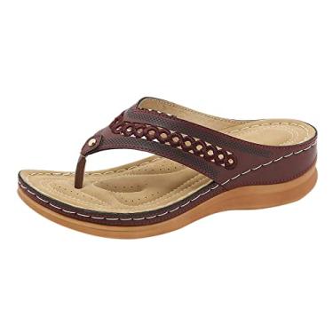 Imagem de Sandálias de plataforma para mulheres sandálias moda verão novo padrão sandálias romanas chinelos confortáveis anabela casual (vinho, 8,5)