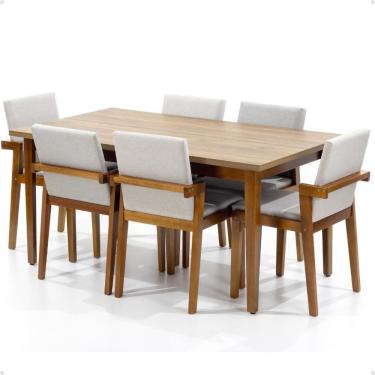 Imagem de Mesa de Jantar Retangular Luiza 160cm Natural com 6 Cadeiras Estofadas Isabela - Bege