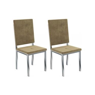 Imagem de Cadeira Sala de Jantar Dallan 2C126 (2 Unidades) - Crome Aço Cromado/Bege A036 Suede Veludo - Kappesberg