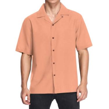 Imagem de CHIFIGNO Camisa havaiana masculina estampada com botões camisas casuais manga curta folgada tropical férias praia camisas, Salmão claro, G