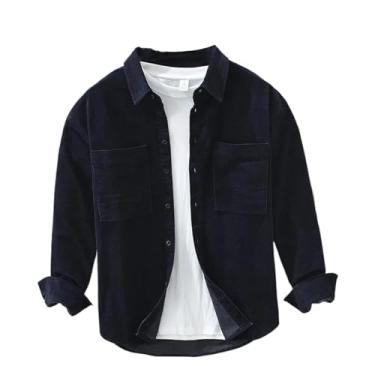 Imagem de WOLONG Camisas masculinas de veludo cotelê de outono para homens roupas grandes streetwear masculino, 8881 Azul claro, M
