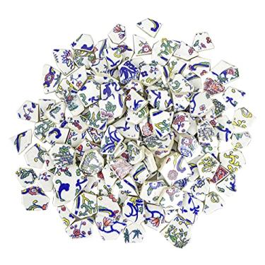 Imagem de Lanyani Azulejo de cerâmica quebrado para artesanato em mosaico, azulejos de porcelana azul e branco, 28 x 28 cm, rosa