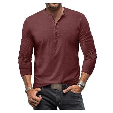 Imagem de Camisetas masculinas de manga comprida com botões de ajuste regular, camisa polo respirável com absorção de umidade, Vinho tinto, XXG