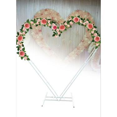 Imagem de 80,7" Branco Decoração de Casamento Cabine de Fotos Pano de Fundo Amante Ao Ar Livre Interior Jardim Mandril Coração Suporte de Casamento de Metal para Cerimônia Festa Nupcial Decoração de Evento Mold