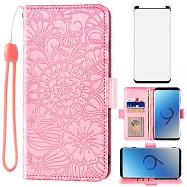 Imagem de Capa carteira compatível com Samsung Galaxy S9 e protetor de tela de vidro temperado com suporte magnético de couro flip acessórios para celular capa para celular Glaxay S 9 Edge 9S GS9 mulheres