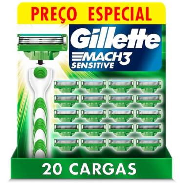 Imagem de Gillette Mach3 Sensitive Carga para Aparelho de Barbear Recarregável com Aloe Vera, Ideal para Peles Sensíveis, 20 Uds