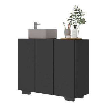 Imagem de Gabinete Banheiro 3 Portas 90cm Multimóveis V5031, Preto