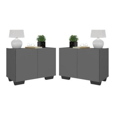 Imagem de Kit 2 Mesas de Cabeceira 2 Portas e Pés Multimóveis MP4139, Grafite/Pr