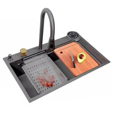 Imagem de Cuba Cascata Gourmet Pia Cozinha Lavador de Copos Bancada Premium Comp