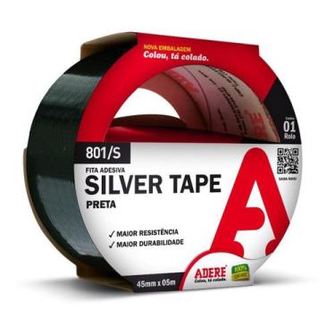 Imagem de Fita Adesiva Silver Tape Preta Reforçada 45mm X 5m - Preto - Adere, Pr