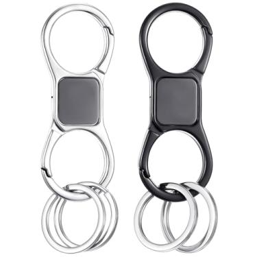 Imagem de 2 peças 8 formas de chaveiros de carro destacáveis chaveiros de liga de zinco para negócios com 4 anéis extras para homens e mulheres, preto e prata