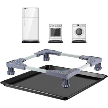 Imagem de Saillong Mini suporte de geladeira com bandeja coletora, base de suporte universal ajustável para geladeira com 12 pés fortes, 53 x 50 cm (ID) bandejas de drenagem para máquina de lavar e secar roupa