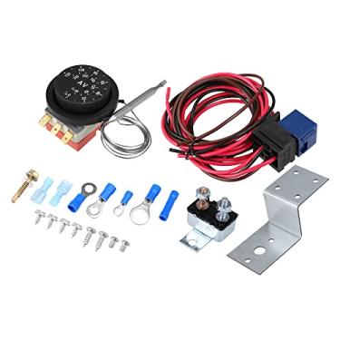 Imagem de X AUTOHAUX Kit de controlador de termostato de ventilador de radiador elétrico 12V Kit de fio de relé de fiação do ventilador de refrigeração para carro