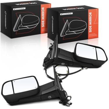 Imagem de A-Premium Par (2) espelhos retrovisores elétricos do lado do motorista e do passageiro - compatível com Ram 1500 2019 2020 2021 - Aquecido manual dobrável texturizado preto com luz de seta e detecção