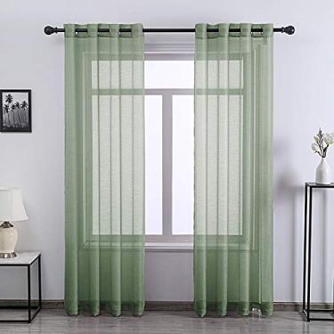 Imagem de DONREN Cortinas transparentes para janela verde sálvia 213 cm de comprimento, 2 painéis com ilhós, cortinas de voile texturizadas de gaze para sala de estar, 132 x 213 cm de comprimento